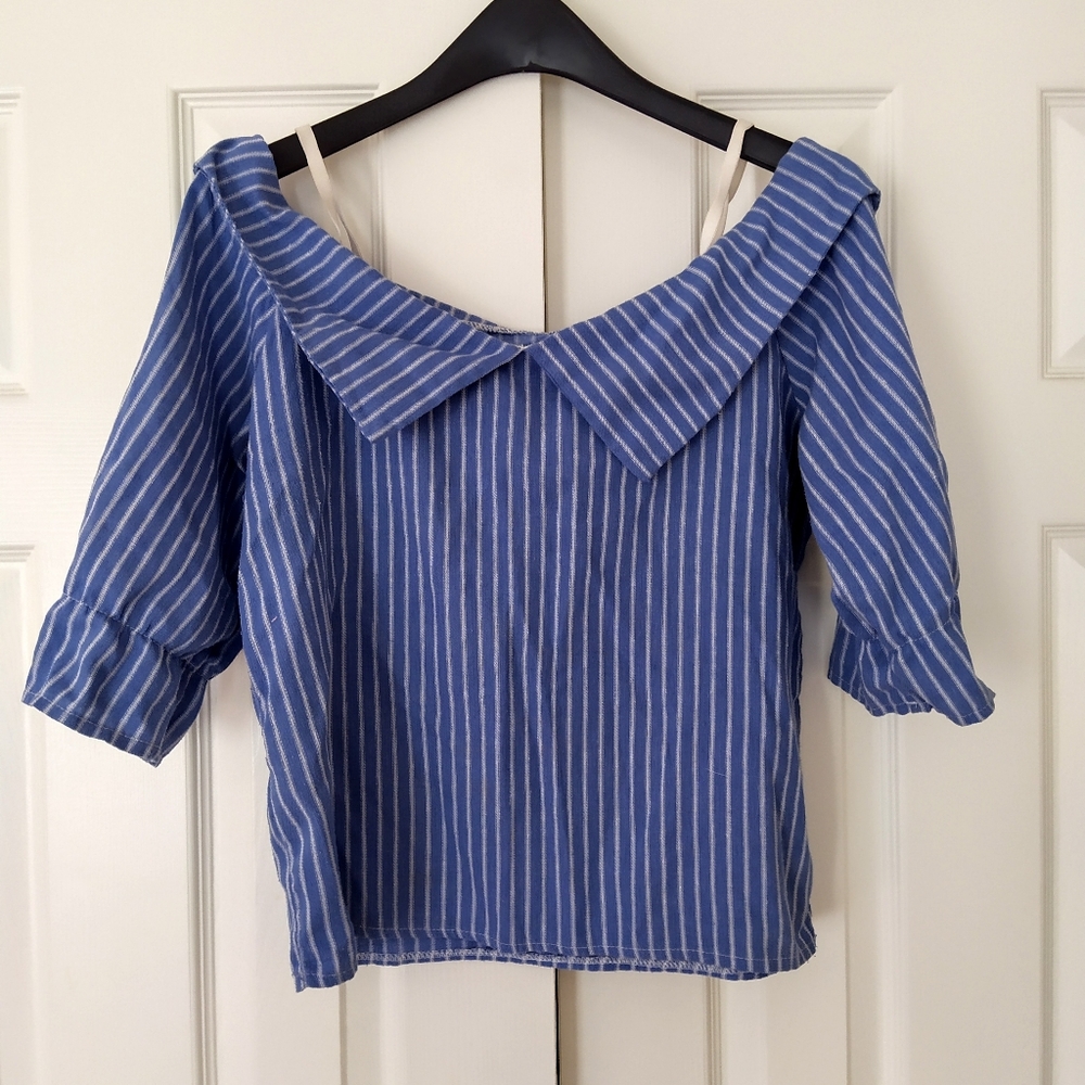 Blue White Striped Off the Shoulder Top